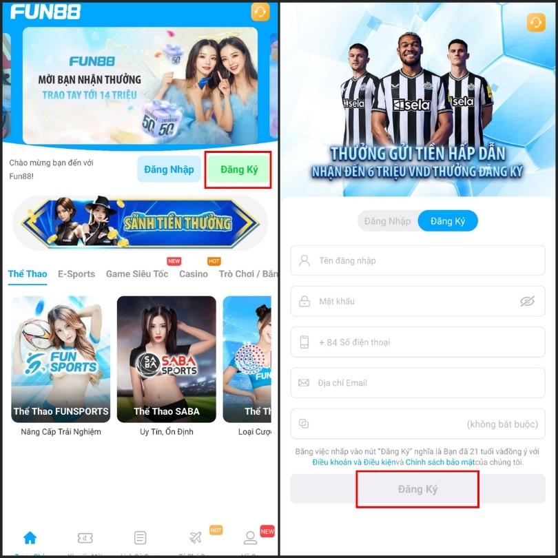 hướng dẫn đăng ký fun88