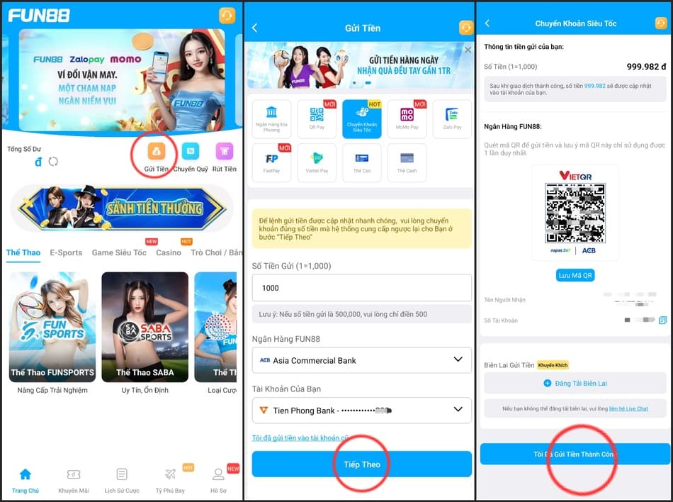 hướng dẫn gửi tiền Fun88